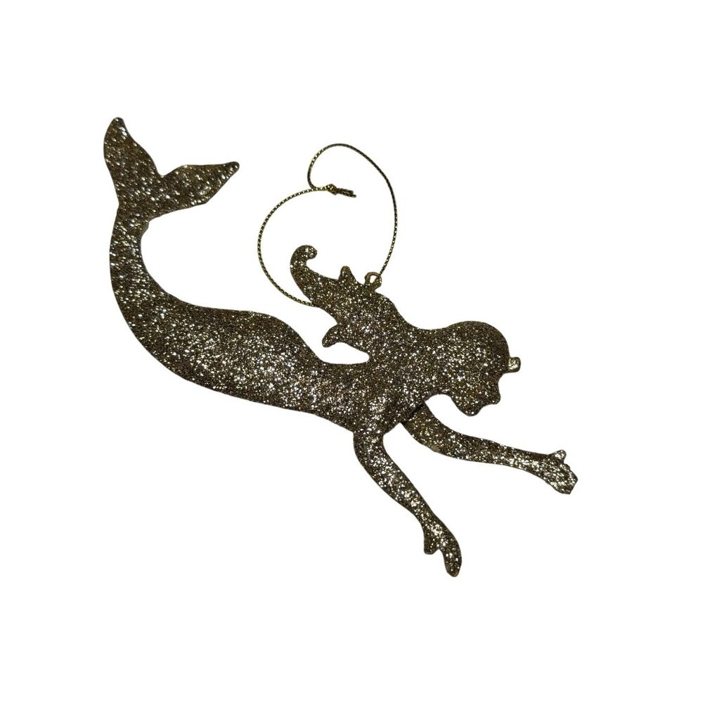 Glitter Gold Mermaid Hanging Ornament Metal Nautical Decor Christmas Coastal